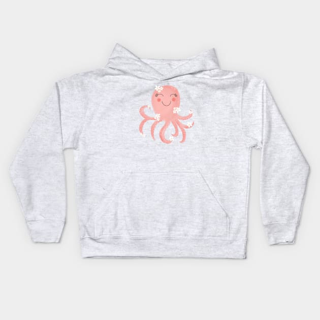 Cheerful Cute Pink Octupus Kids Hoodie by RuthMCreative